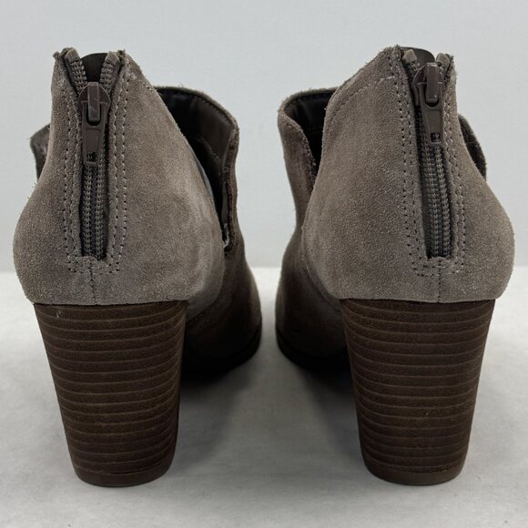 Fergie Carmin Womens Size 11M Tan Suede Leather Ankle Boots Zip Back Heel Shoes - Picture 4 of 15